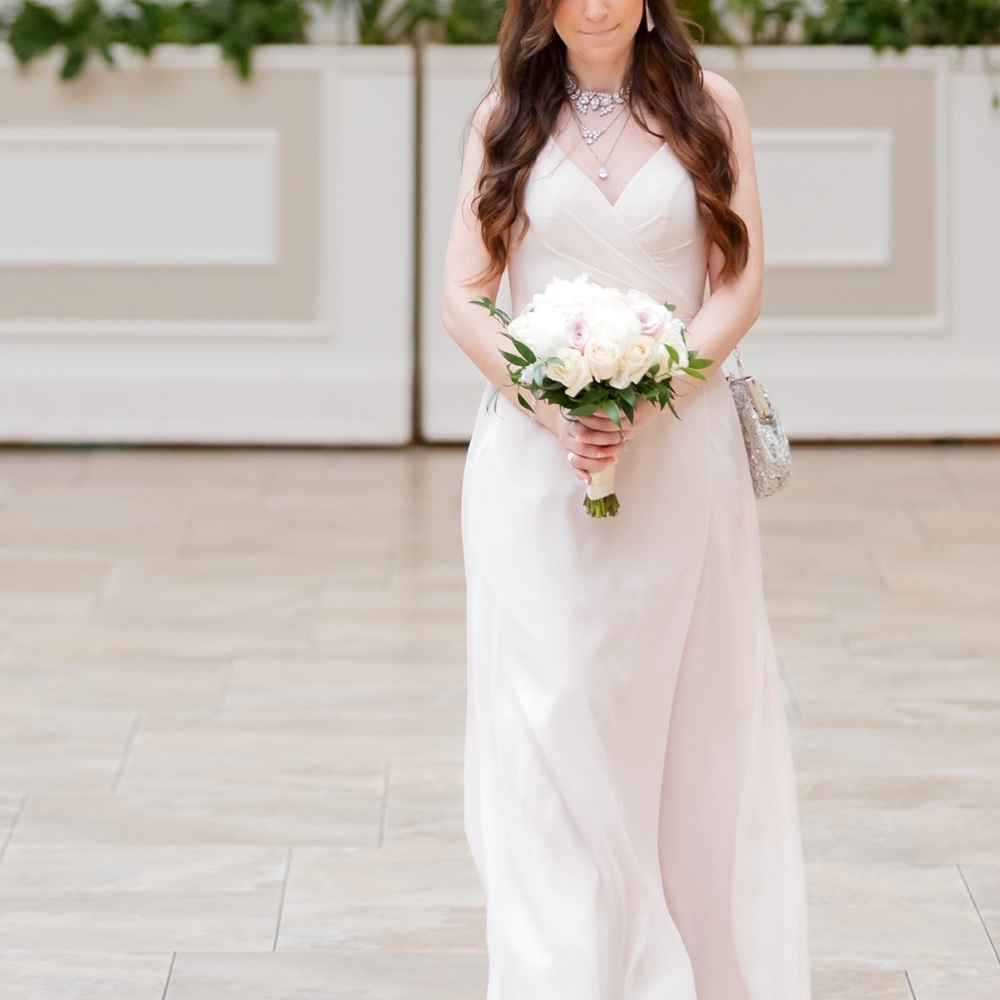 Altered Flowy V-Neck Chiffon Petite Bridesmaid Dress in Rose Petal pink